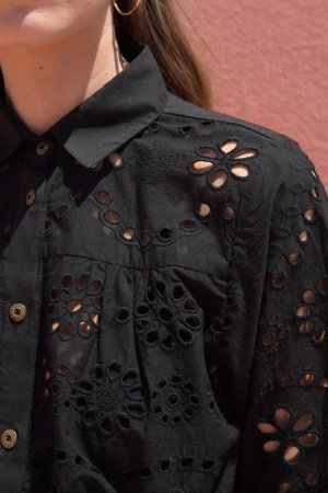 Anna black button down lace details shirt