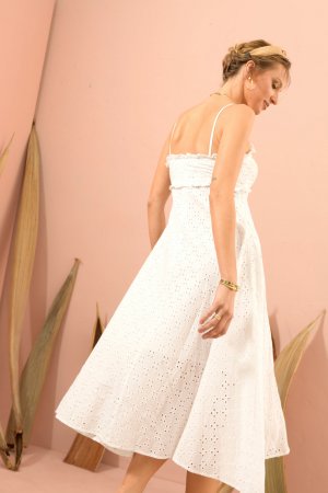 Melanie white lace midi dress